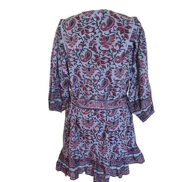Cleobella Womens Cade Blue Wine Boho Style Delhi Print Tie Belt Ruffle Dress Siz - Picture 4 of 12